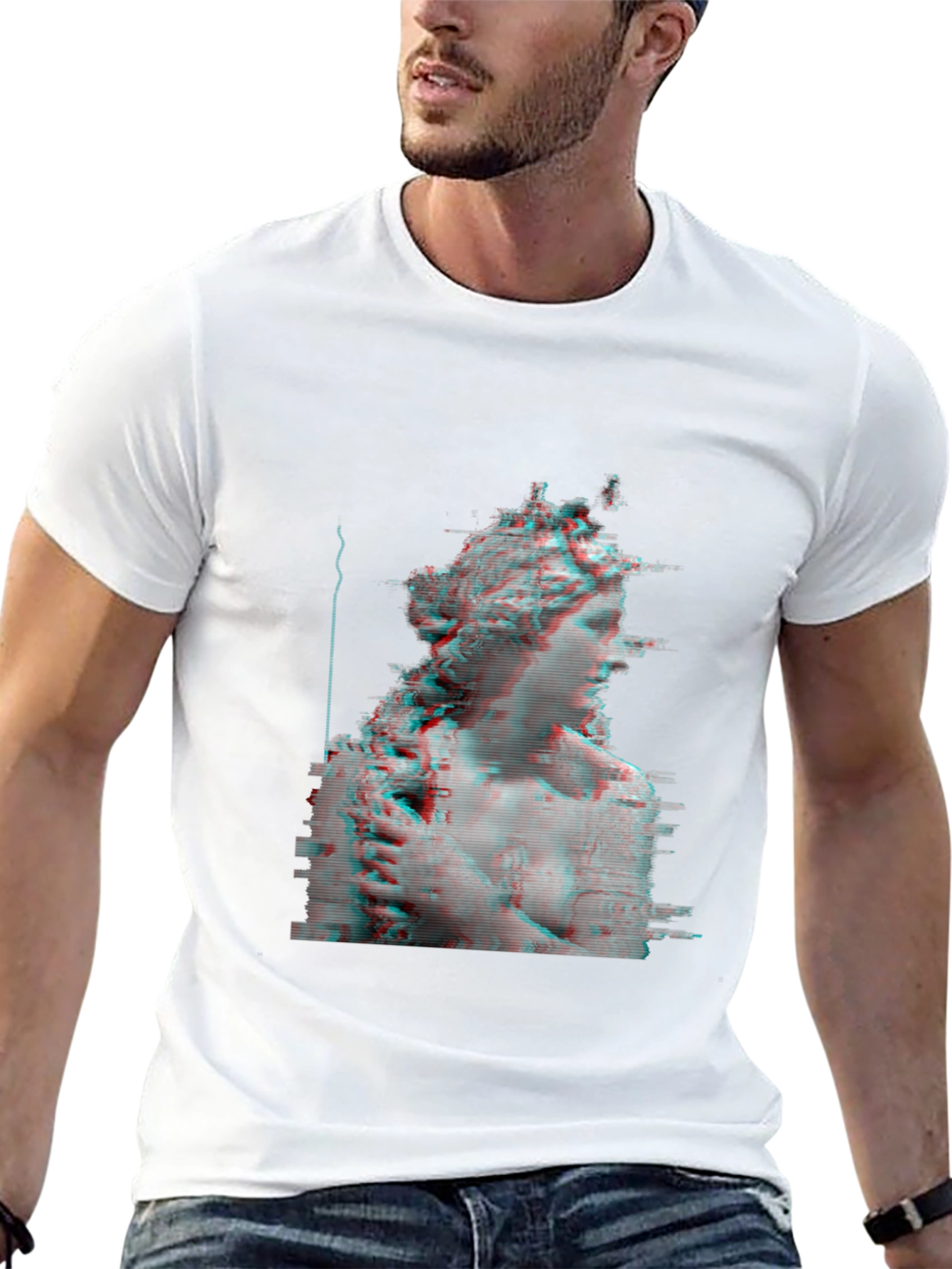 Glitch Art Statue Tee - Modern Black T-Shirt