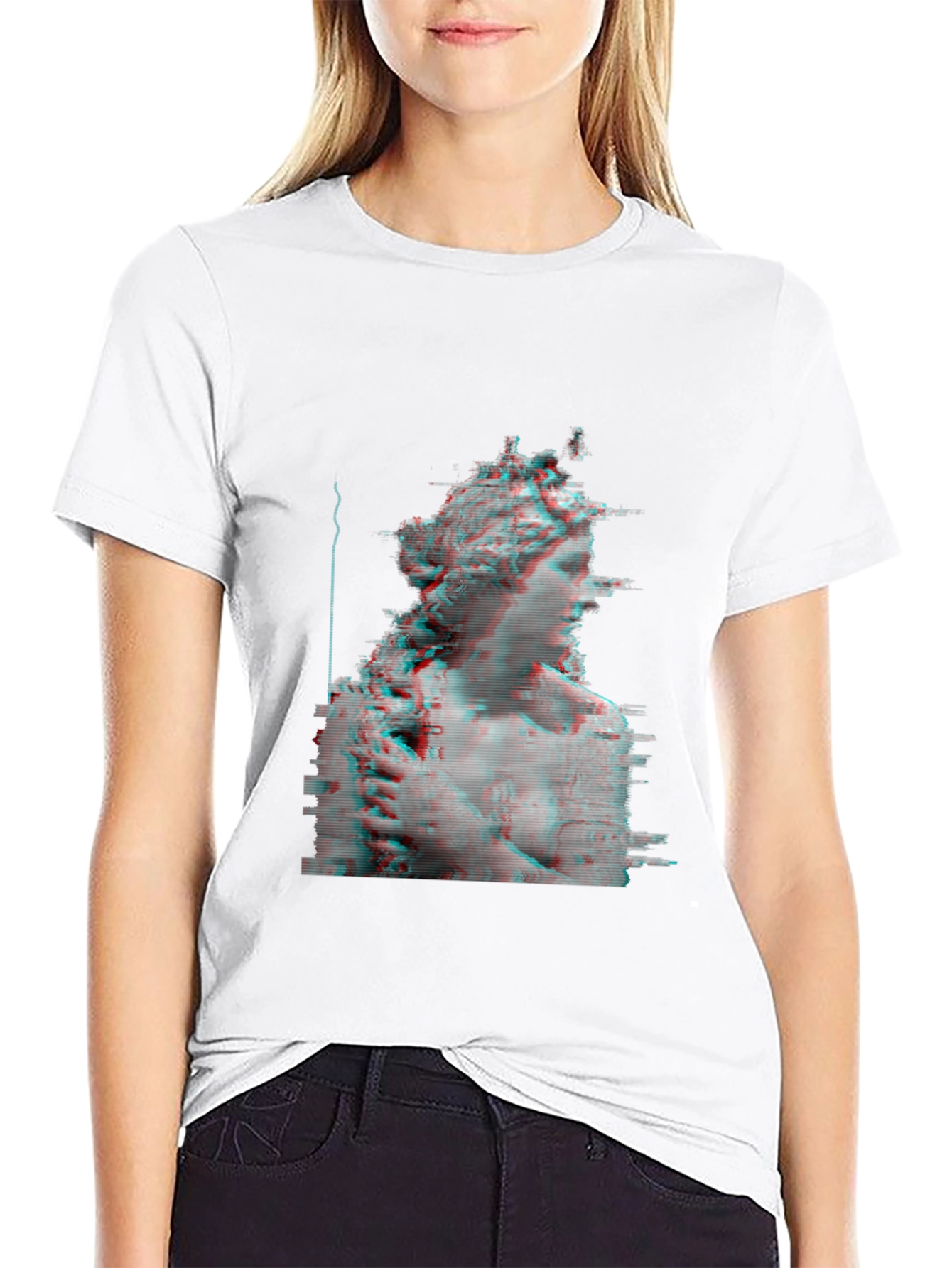 Glitch Art Statue Tee - Modern Black T-Shirt