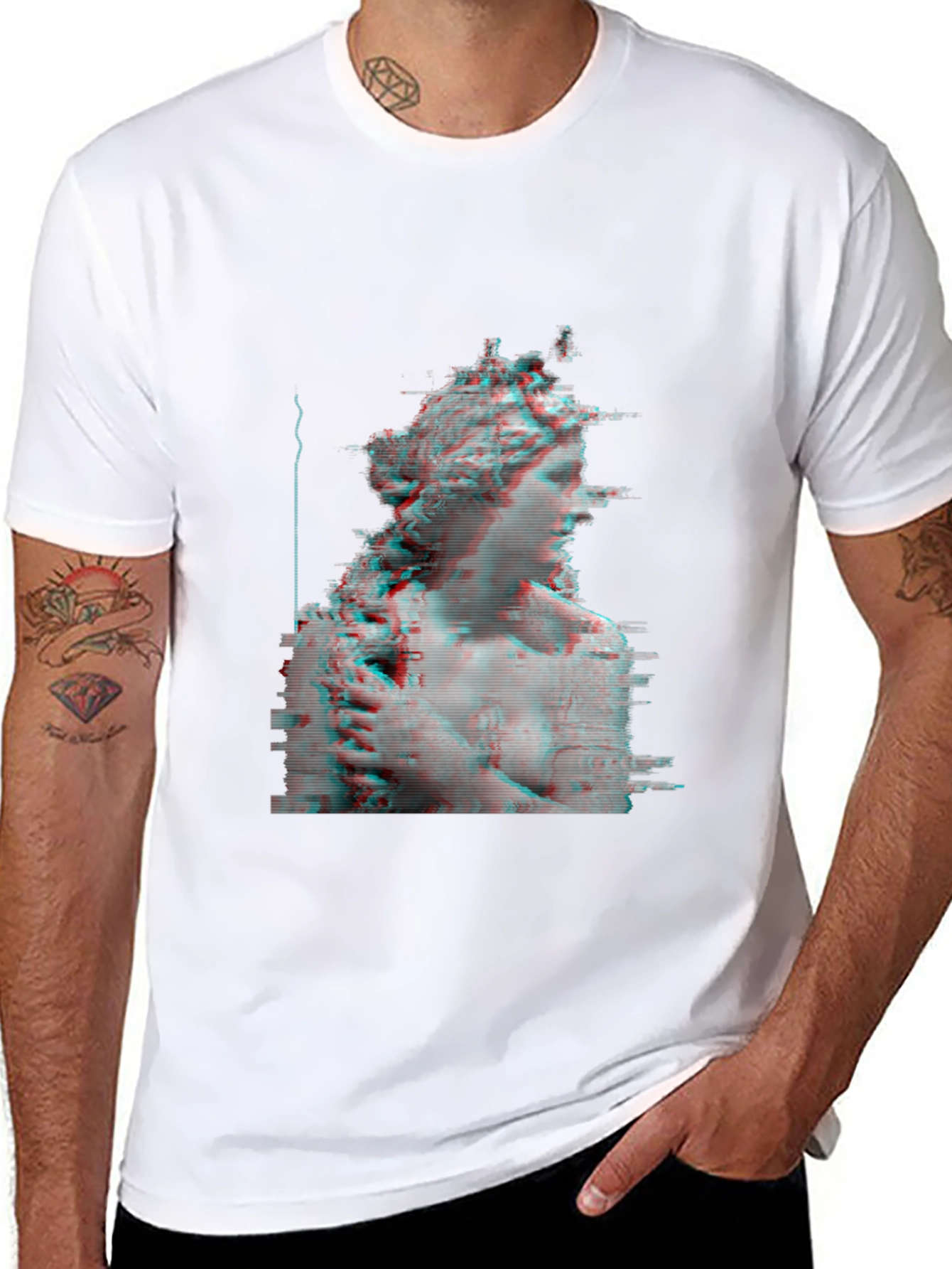 Glitch Art Statue Tee - Modern Black T-Shirt