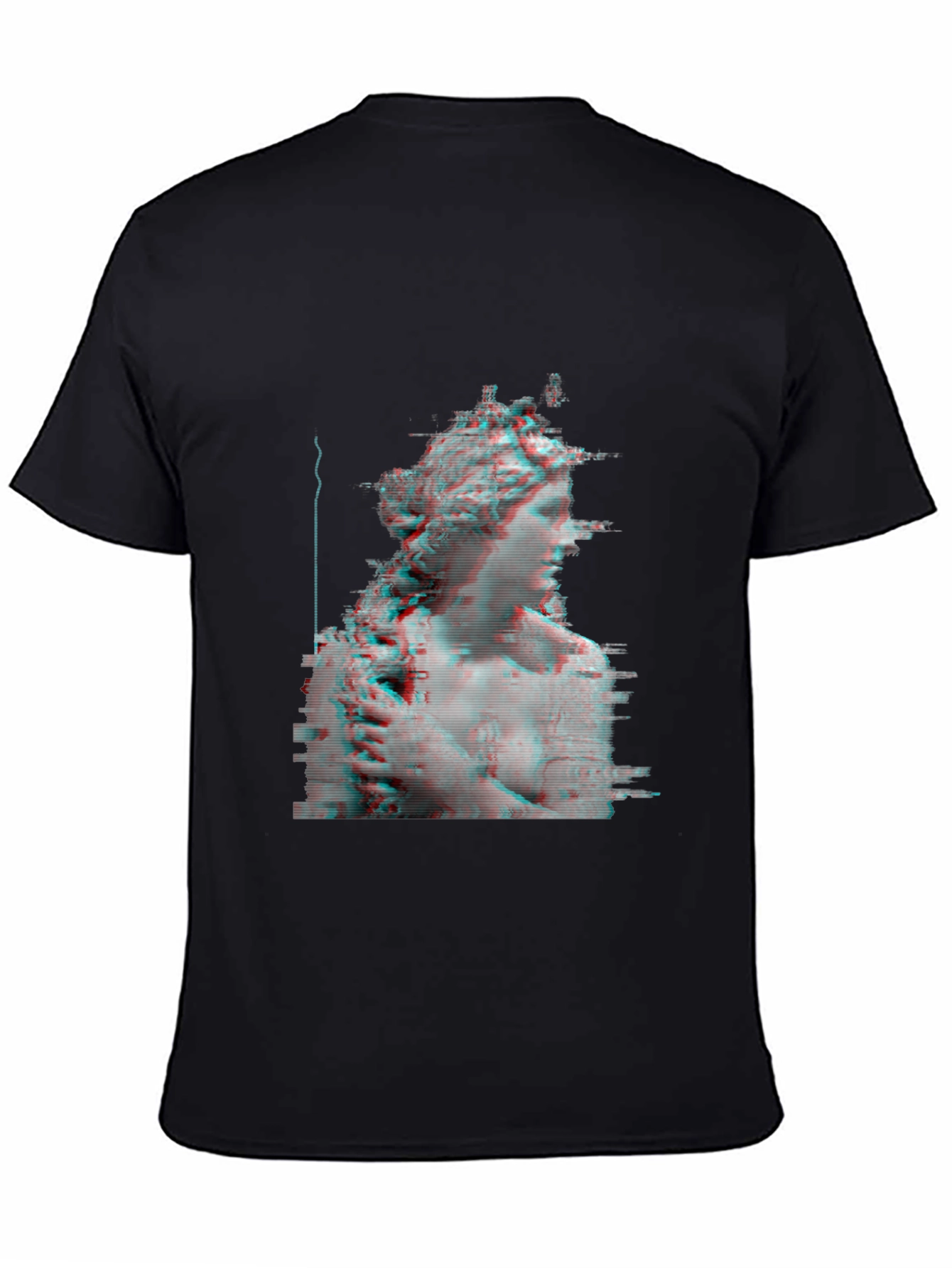 Glitch Art Statue Tee - Modern Black T-Shirt