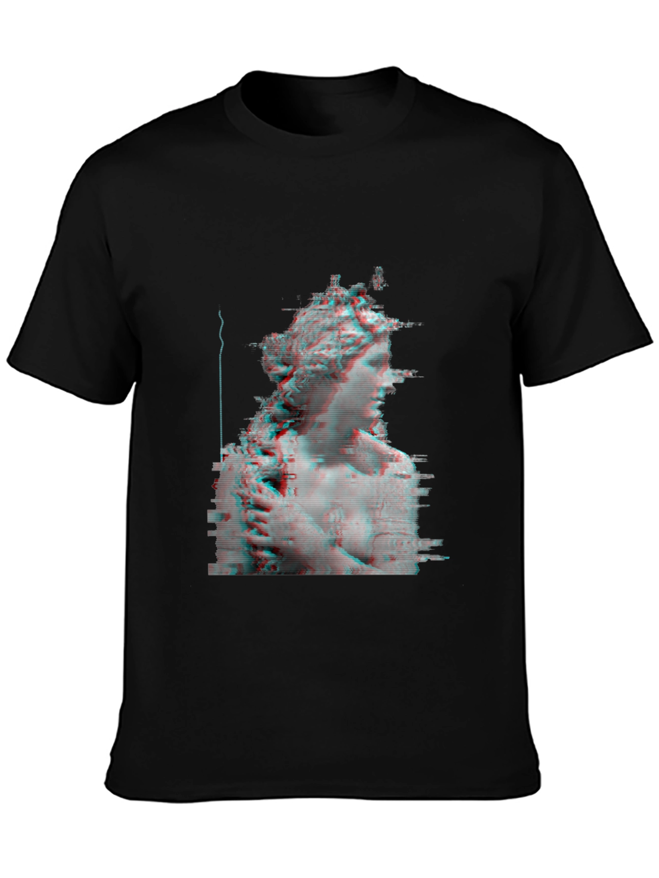 Glitch Art Statue Tee - Modern Black T-Shirt
