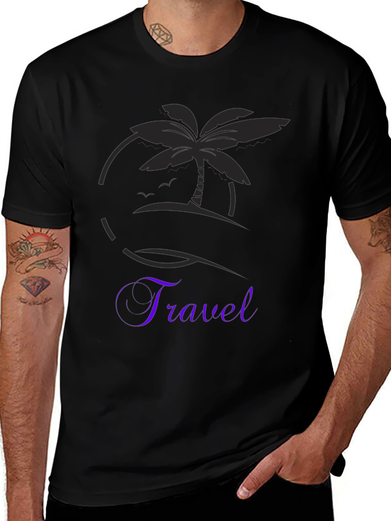 Travel T-Shirt Black Palm Tree Graphic Tee Vacation Ready