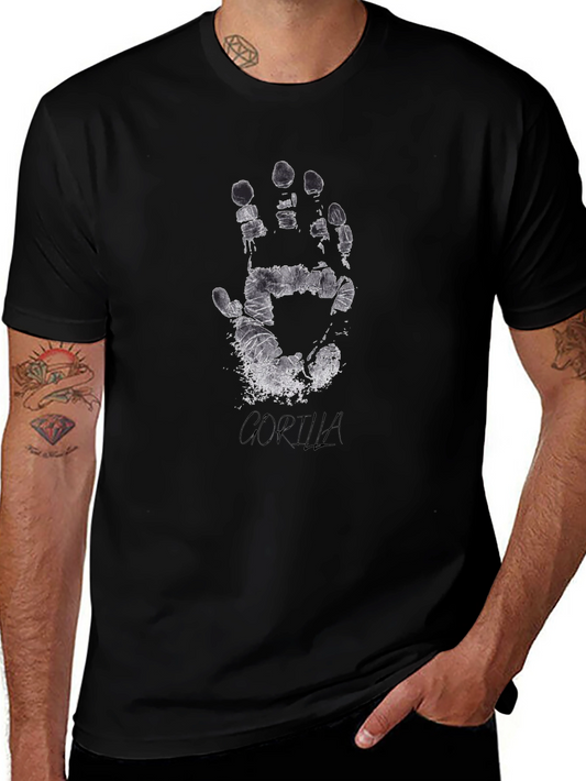 Grunge Handprint Graphic Tee - Black Cotton Casual Shirt