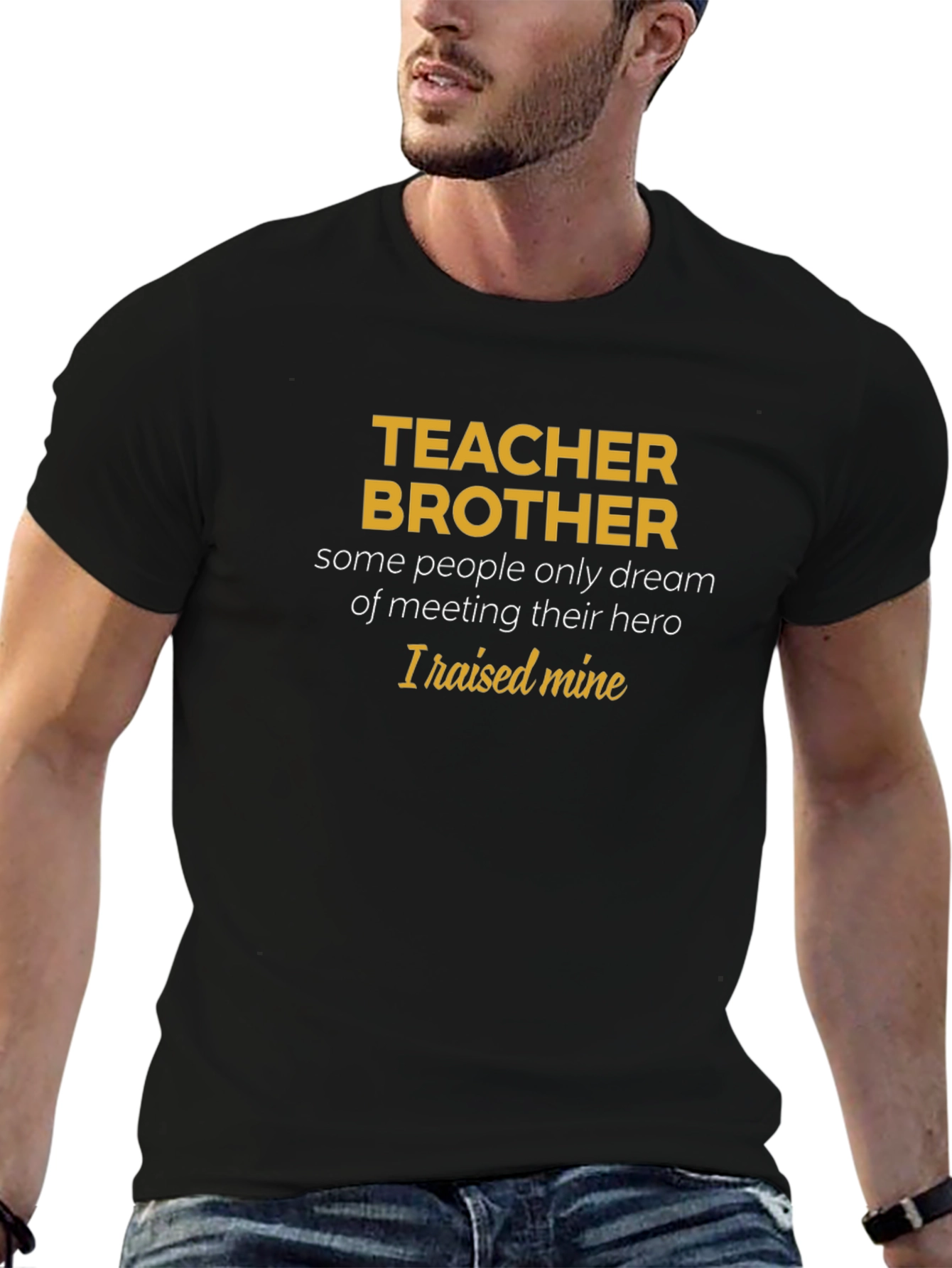 Teacher Brother Hero Graphic Tee - Mens Black T-Shirt