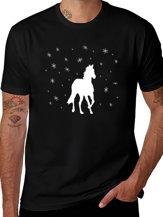 Black Horse & Snowflake Graphic T-Shirt