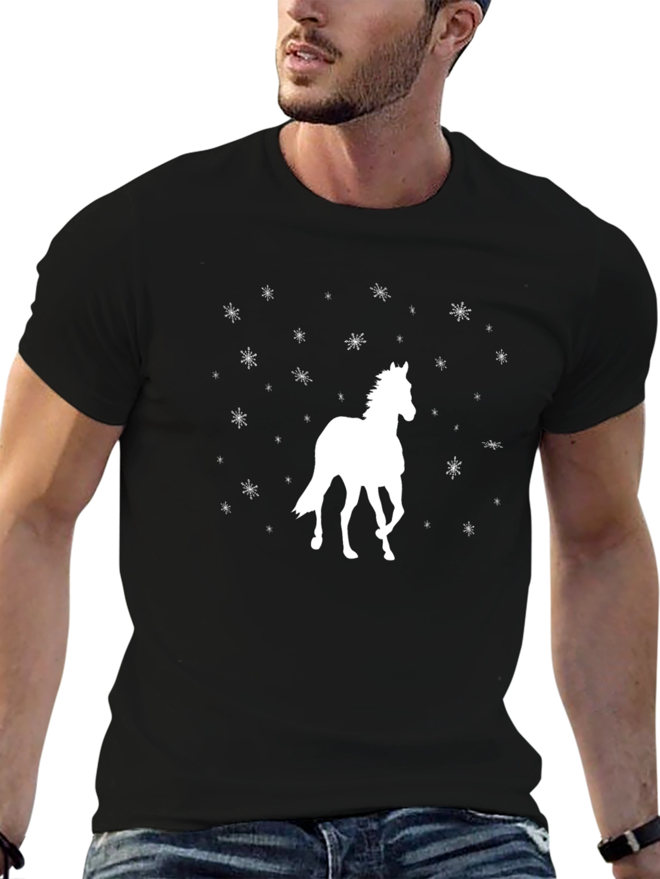 Black Horse & Snowflake Graphic T-Shirt