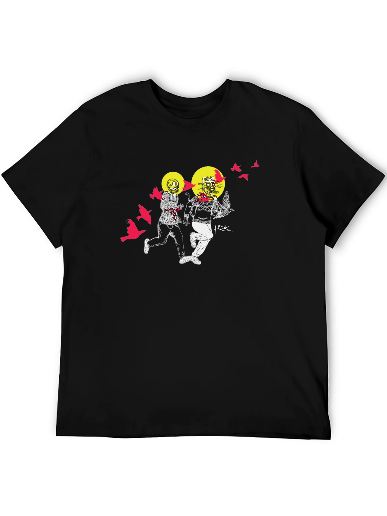 Illustrated Graphic Print Black Crew Neck T-Shirt