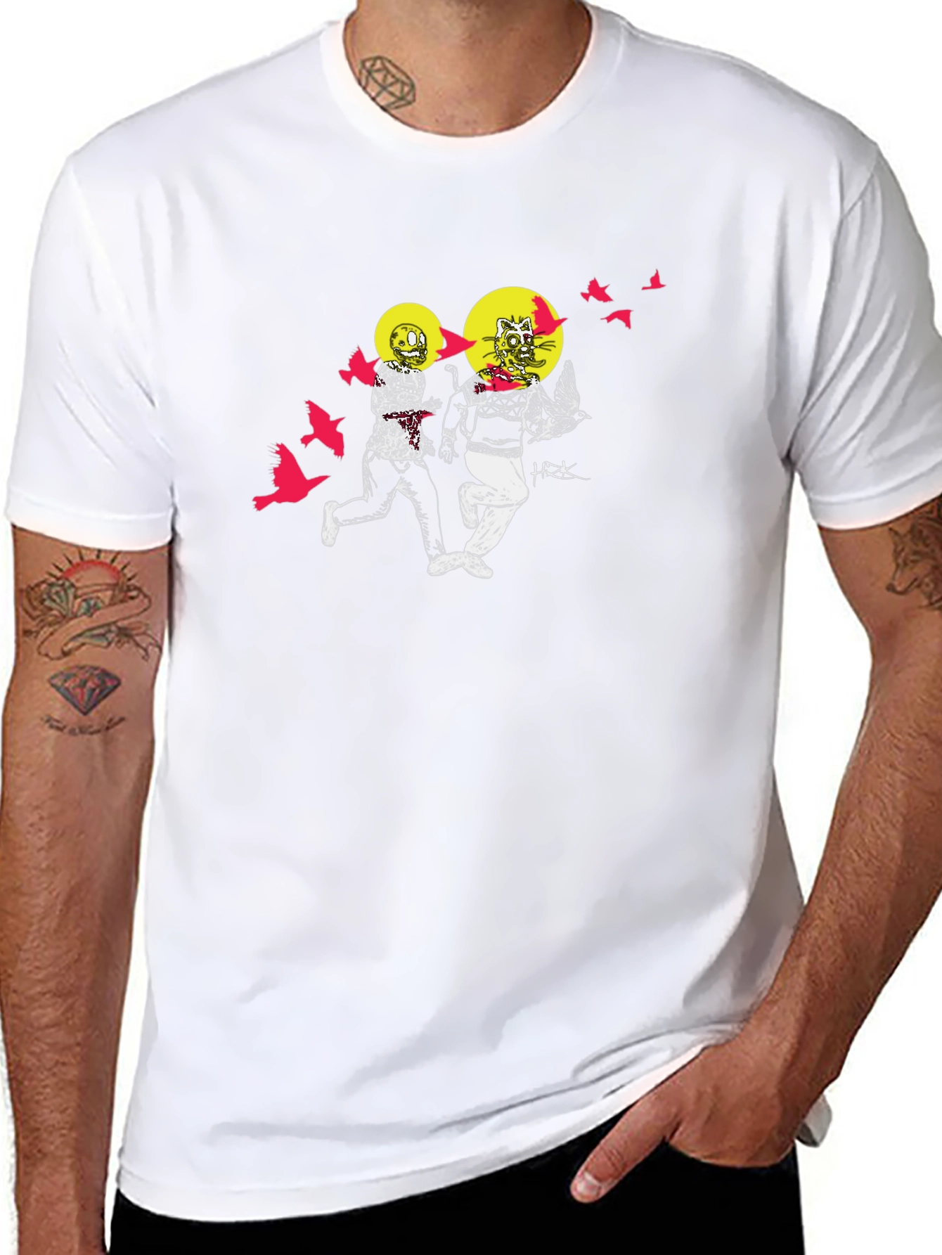 Illustrated Graphic Print Black Crew Neck T-Shirt