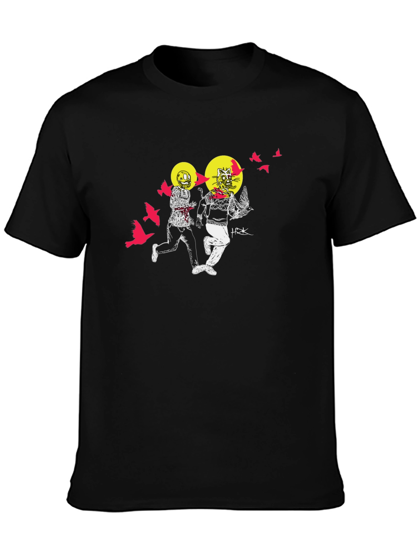 Illustrated Graphic Print Black Crew Neck T-Shirt