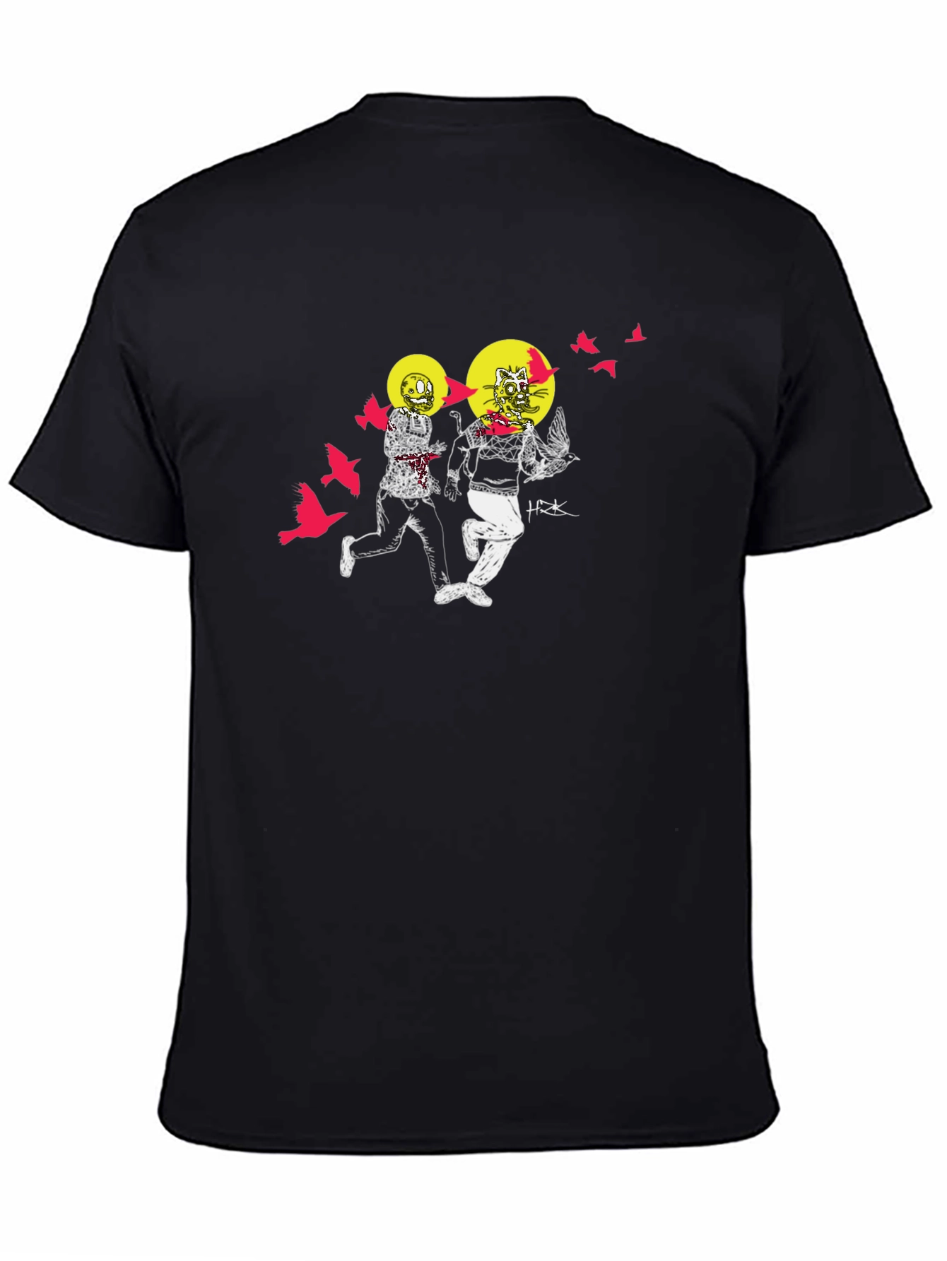 Illustrated Graphic Print Black Crew Neck T-Shirt