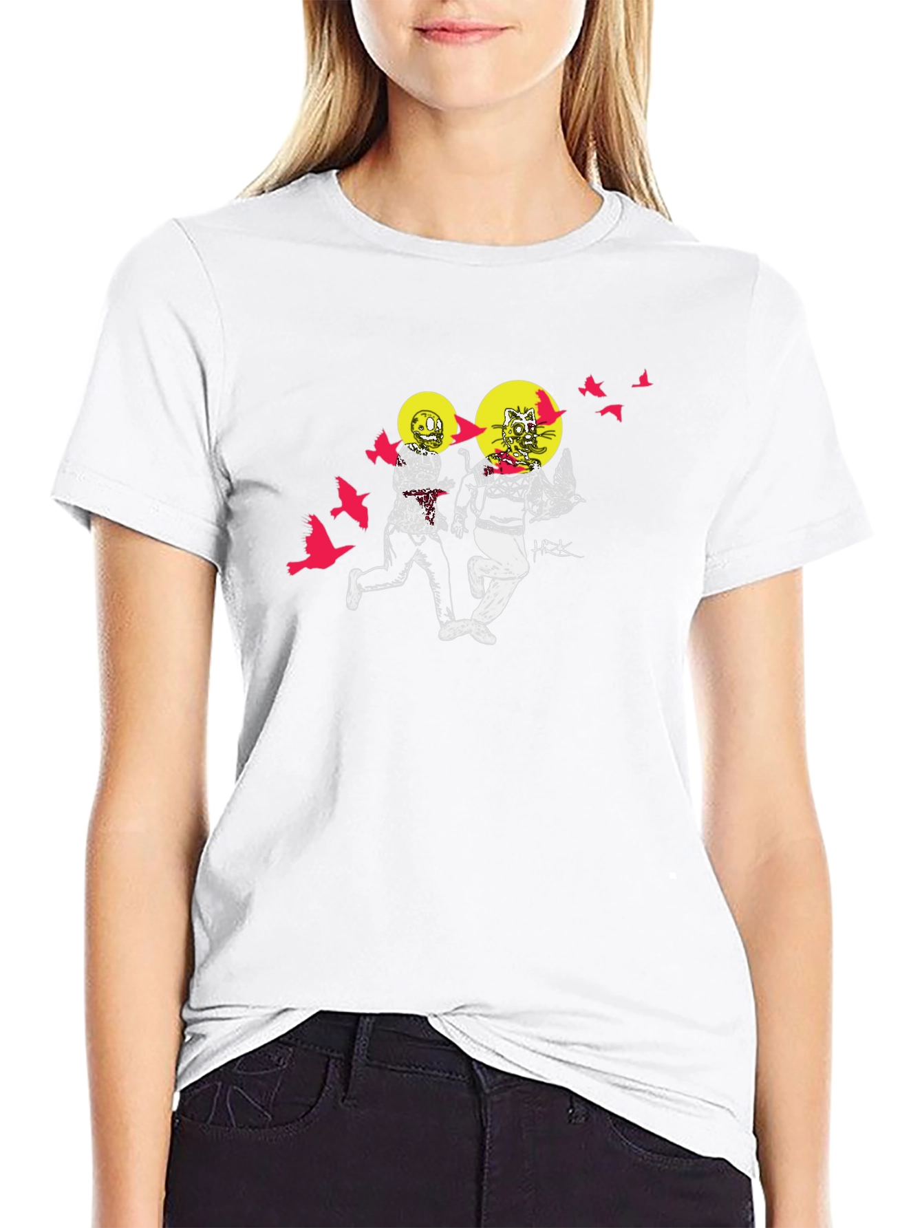 Illustrated Graphic Print Black Crew Neck T-Shirt
