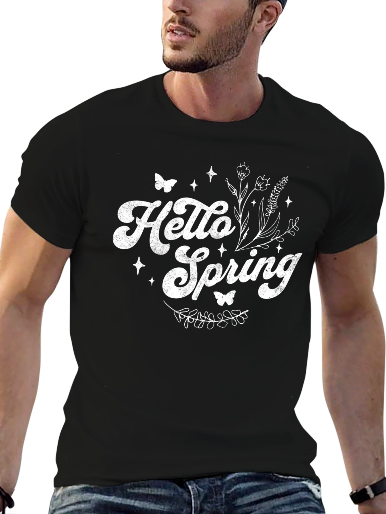 Hello Spring T-Shirt - Black Cotton Blend