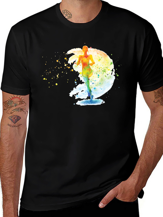 Watercolor Running Graphic Black T-Shirt