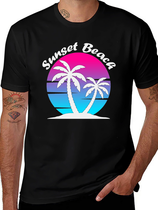Sunset Beach Palm Tree Graphic Tee