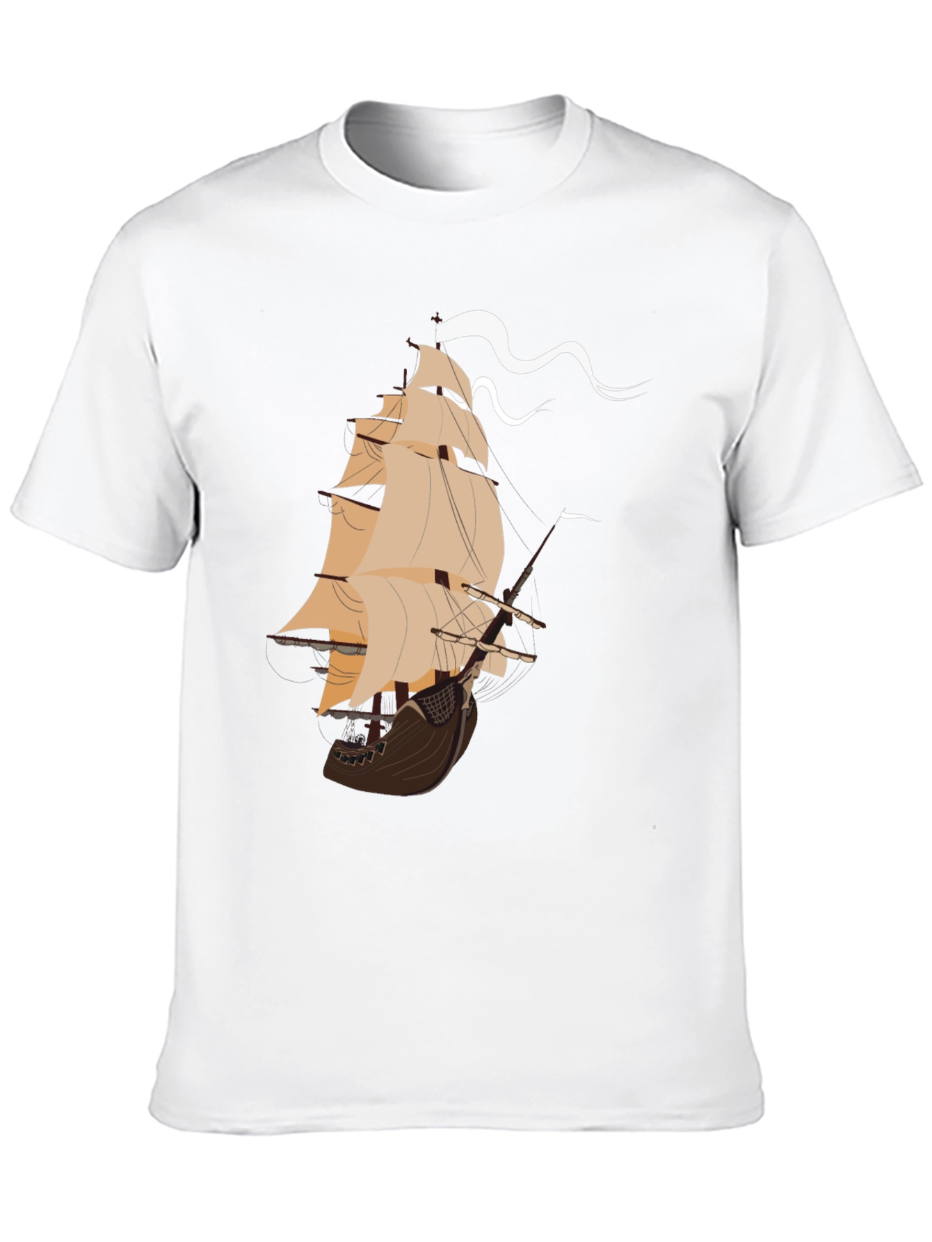 Nautical Ship Graphic Tee - Black Cotton T-Shirt