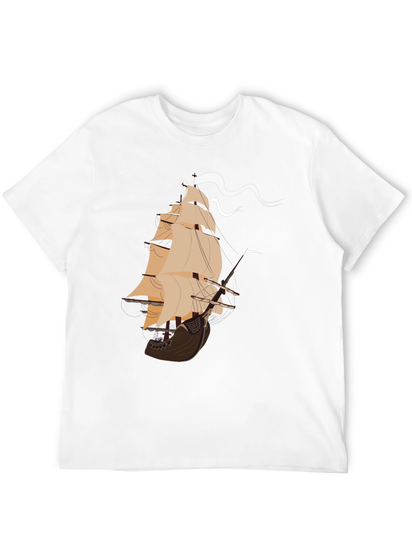 Nautical Ship Graphic Tee - Black Cotton T-Shirt