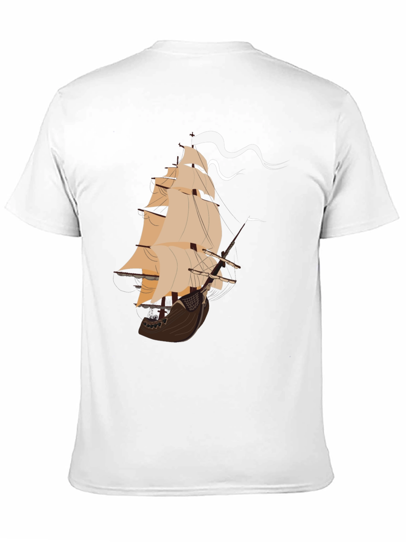 Nautical Ship Graphic Tee - Black Cotton T-Shirt