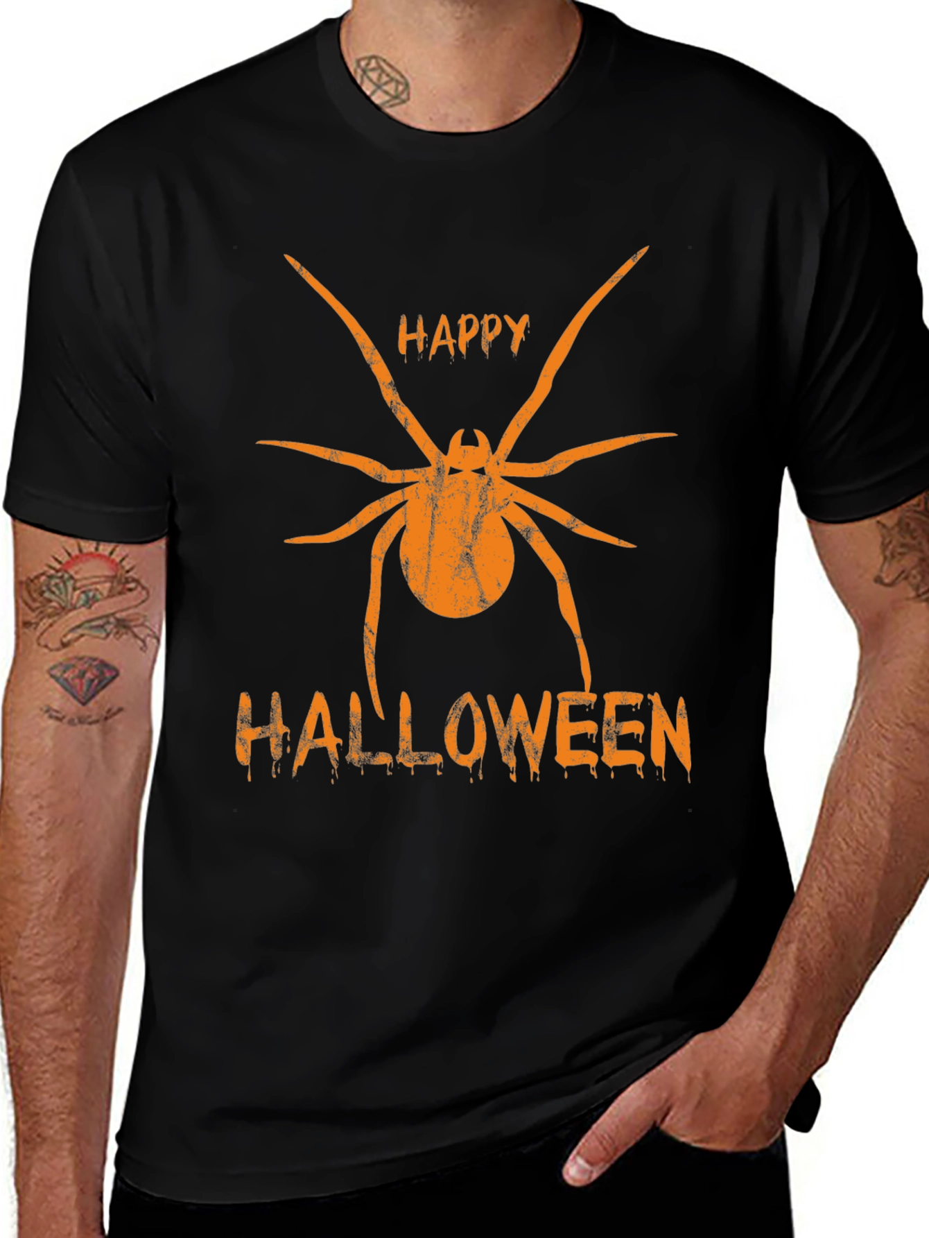 Happy Halloween Spider Graphic Tee - Black