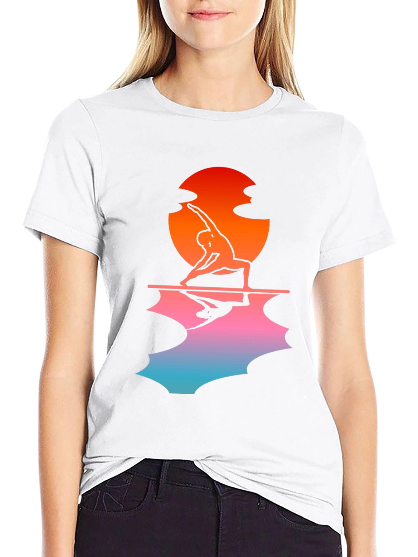 Sunset Yoga Pose Black T-Shirt