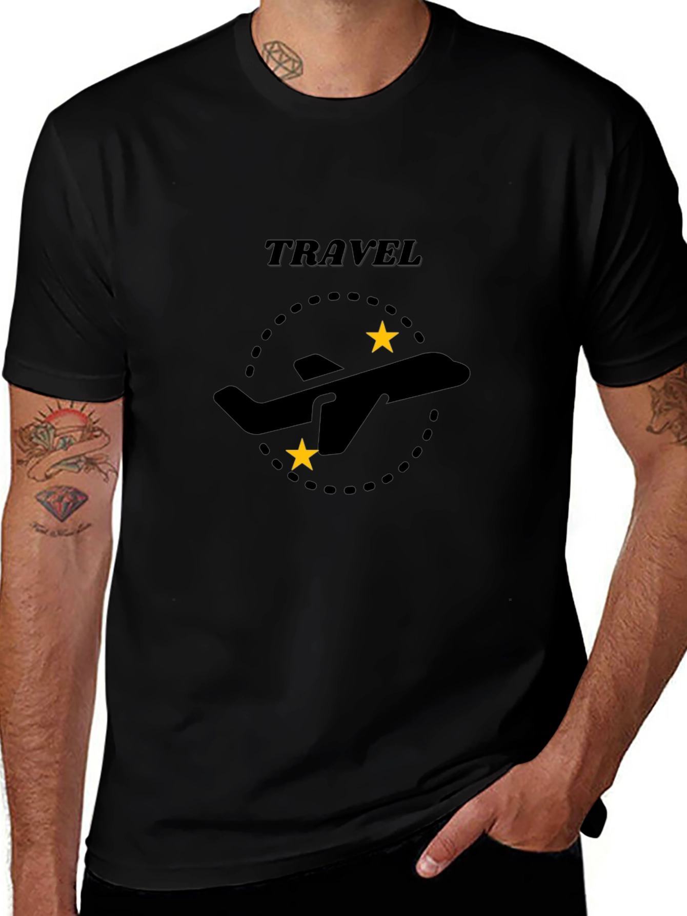 Travel Airplane Graphic Tee - Black