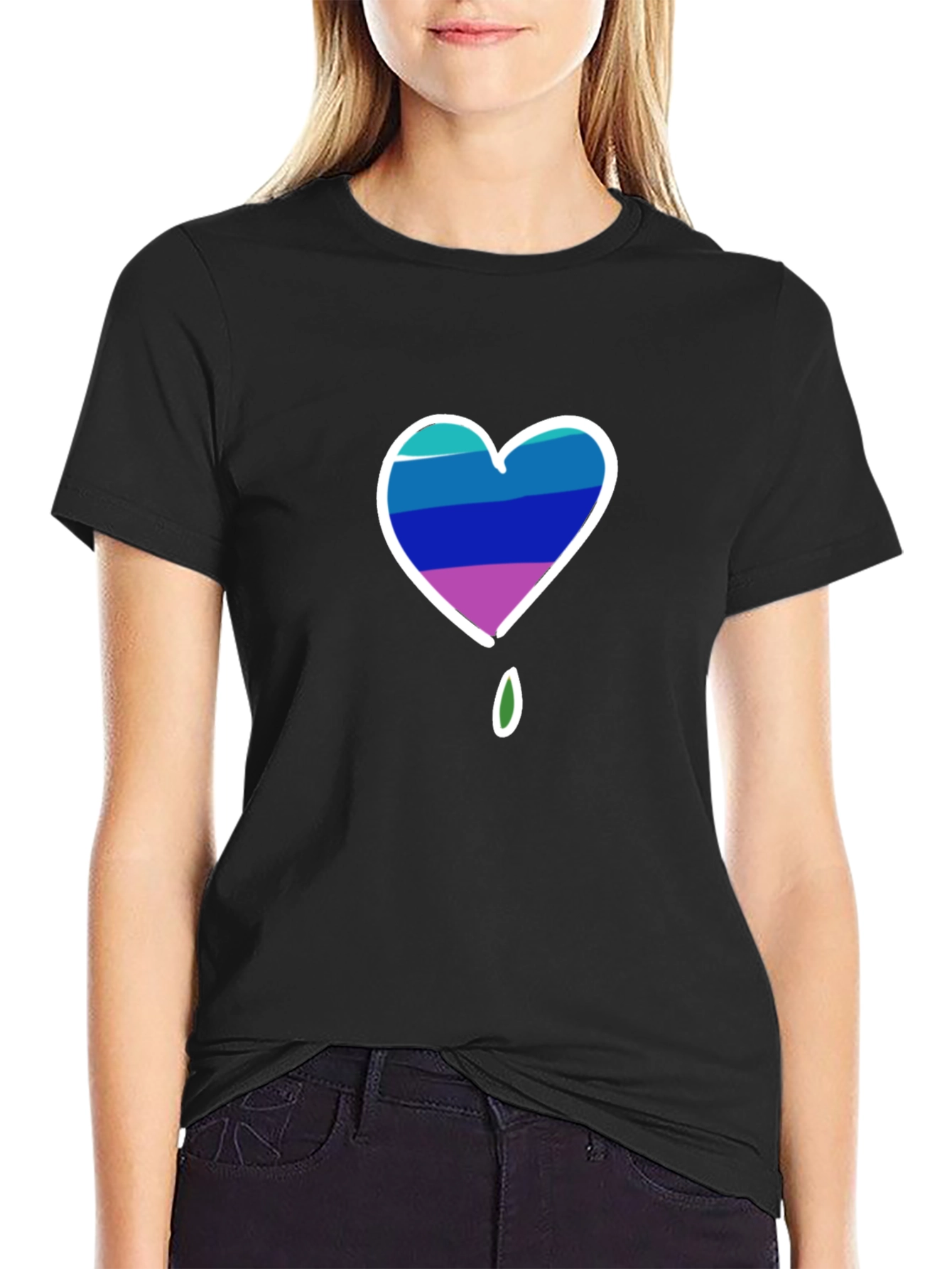 Mens Black T-Shirt with Heart Graphic