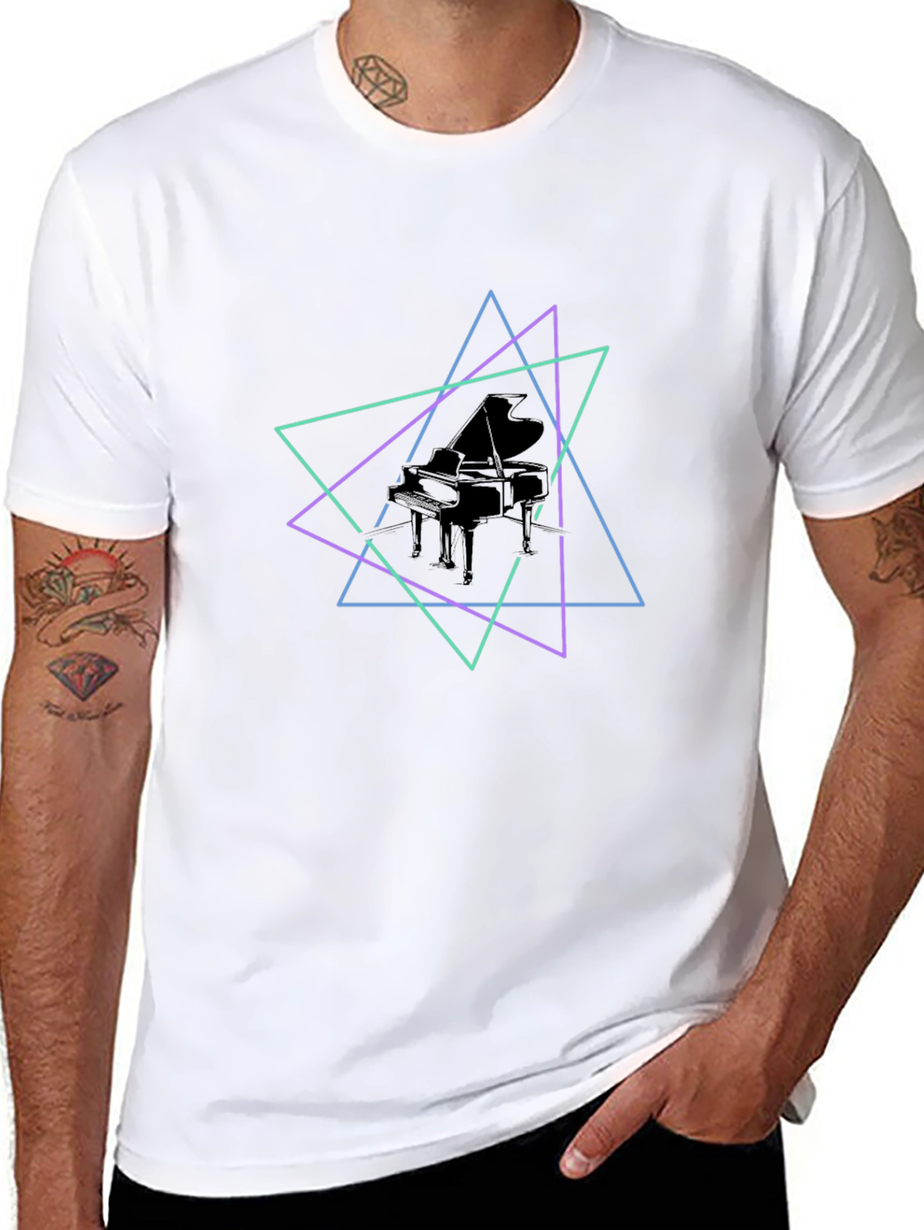 Geometric Piano T-Shirt - Stylish Music Tee