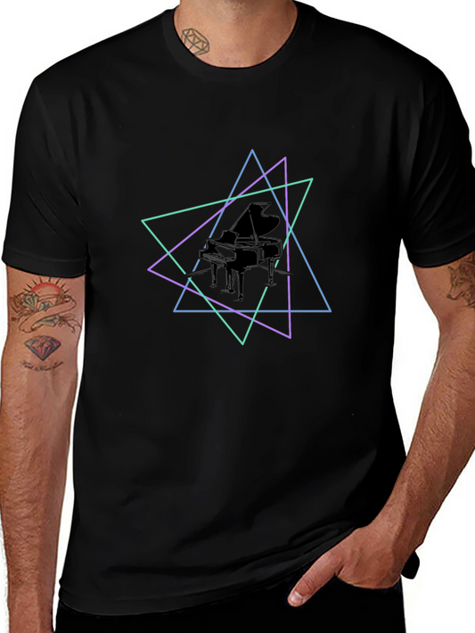 Geometric Piano T-Shirt - Stylish Music Tee