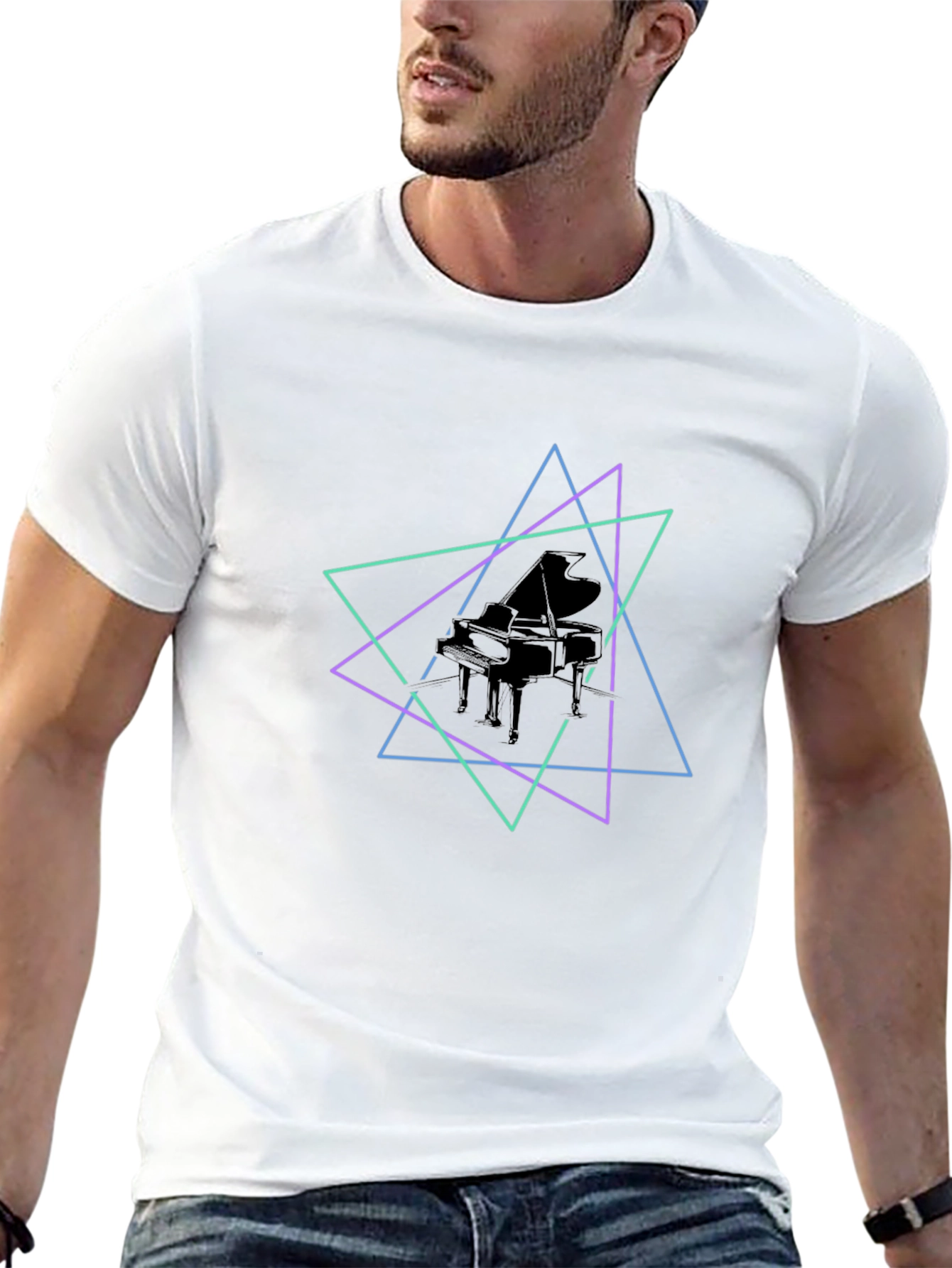 Geometric Piano T-Shirt - Stylish Music Tee