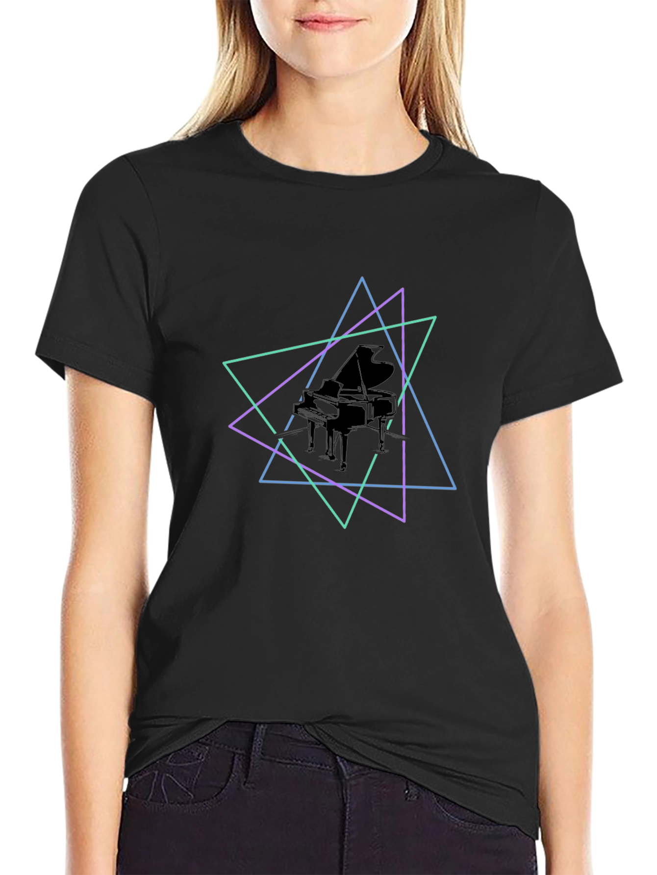 Geometric Piano T-Shirt - Stylish Music Tee