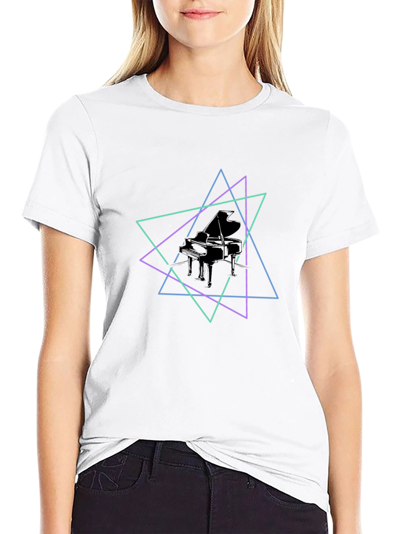Geometric Piano T-Shirt - Stylish Music Tee