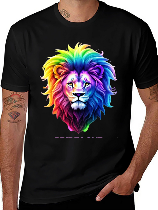 Rainbow Lion Graphic Tee - Bold Black T-Shirt