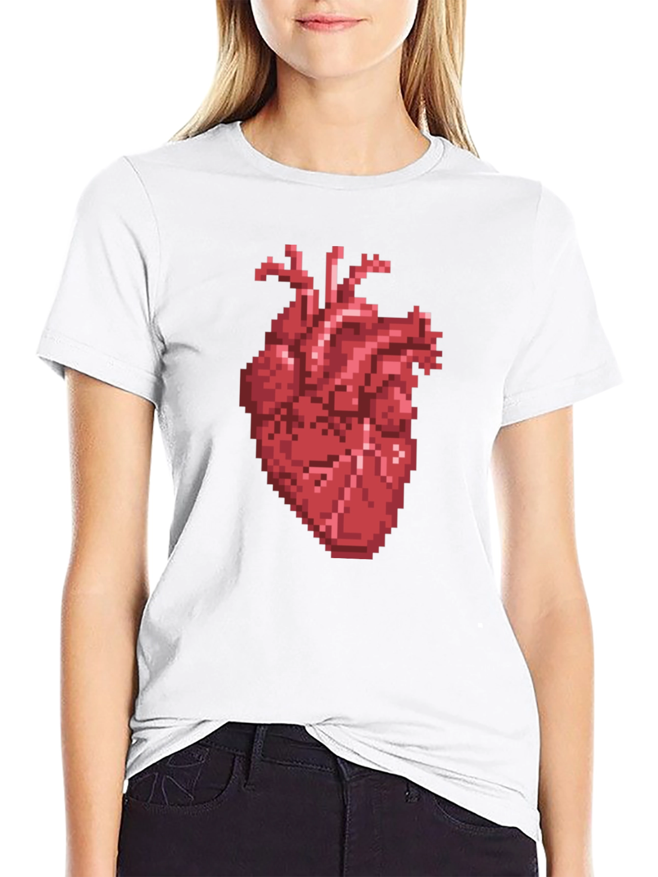 Pixel Heart Graphic Tee - Black Cotton T-Shirt