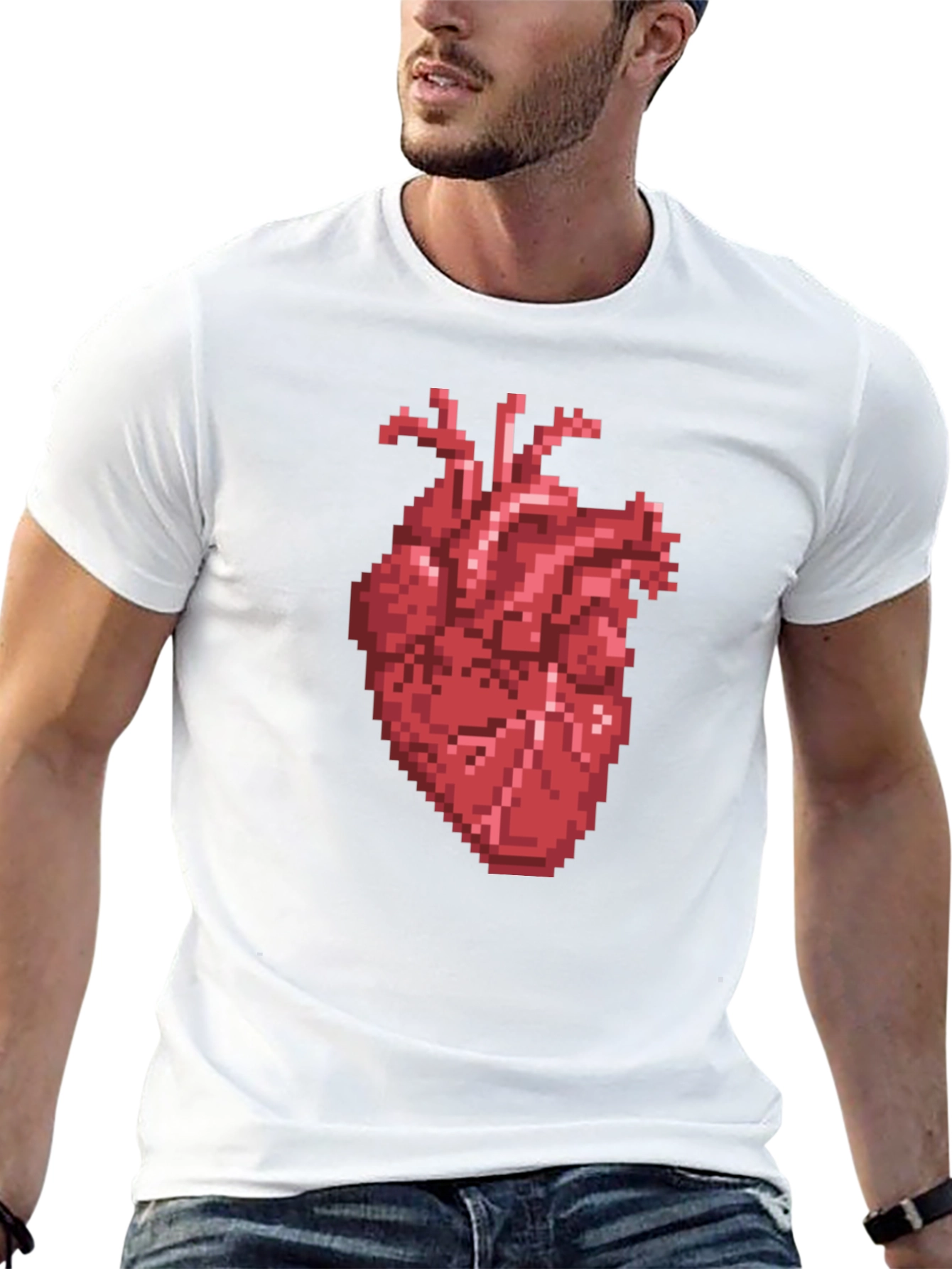 Pixel Heart Graphic Tee - Black Cotton T-Shirt