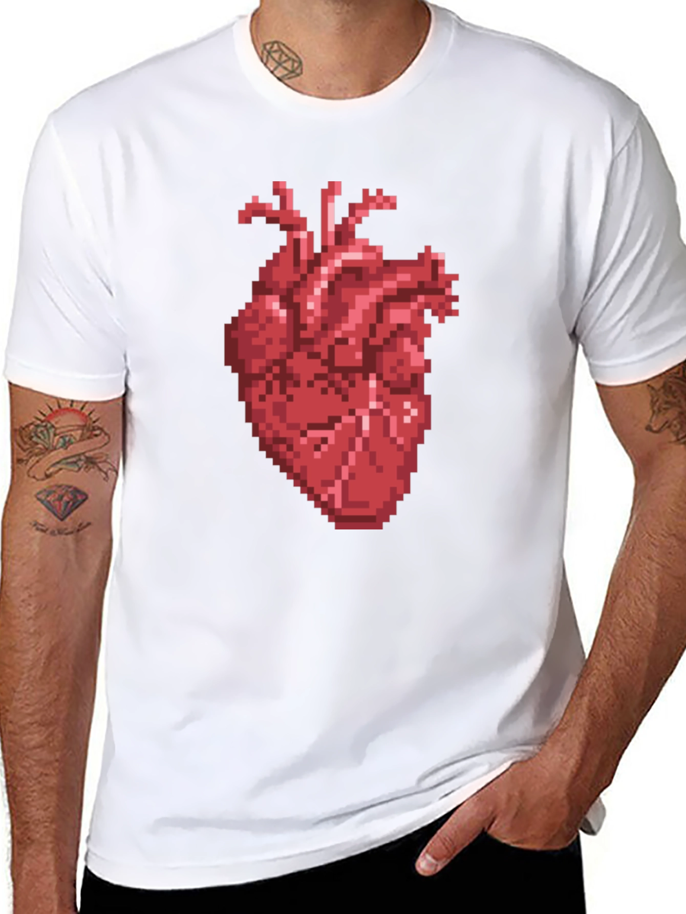 Pixel Heart Graphic Tee - Black Cotton T-Shirt