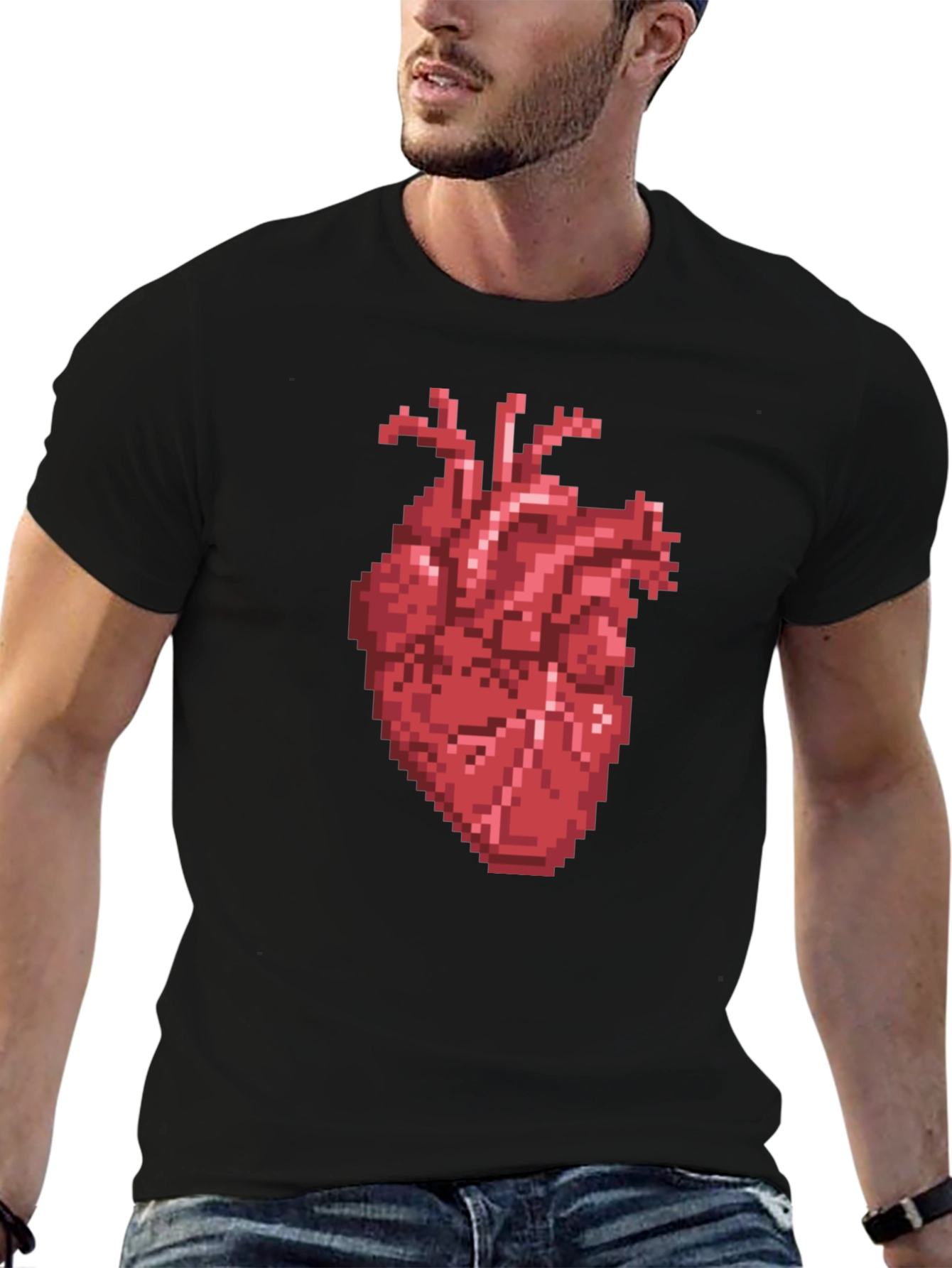 Pixel Heart Graphic Tee - Black Cotton T-Shirt
