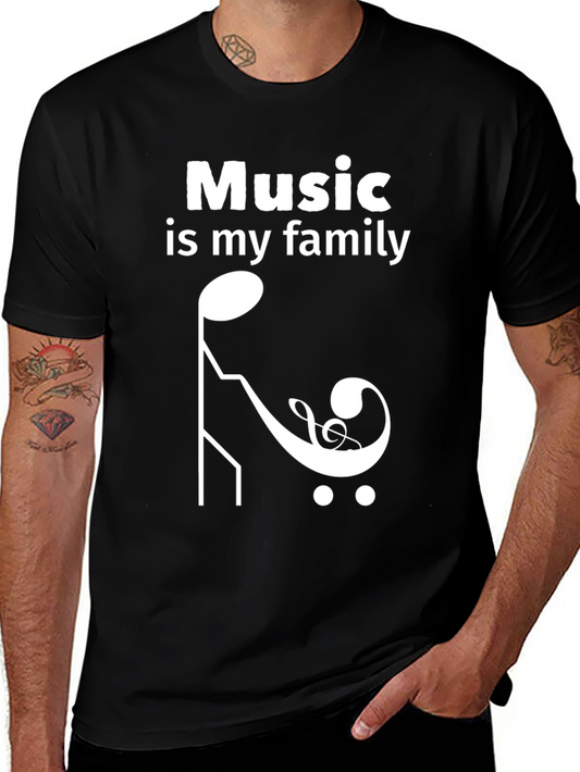 Music is My Family T-Shirt - Black Crew Neck