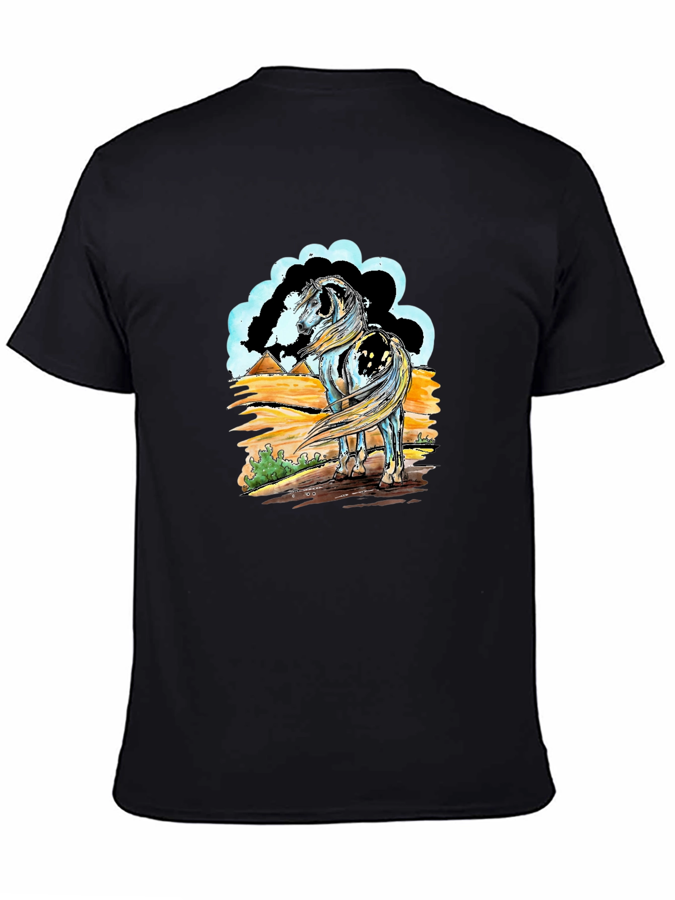 Horse Graphic Tee - Black Cotton Shirt