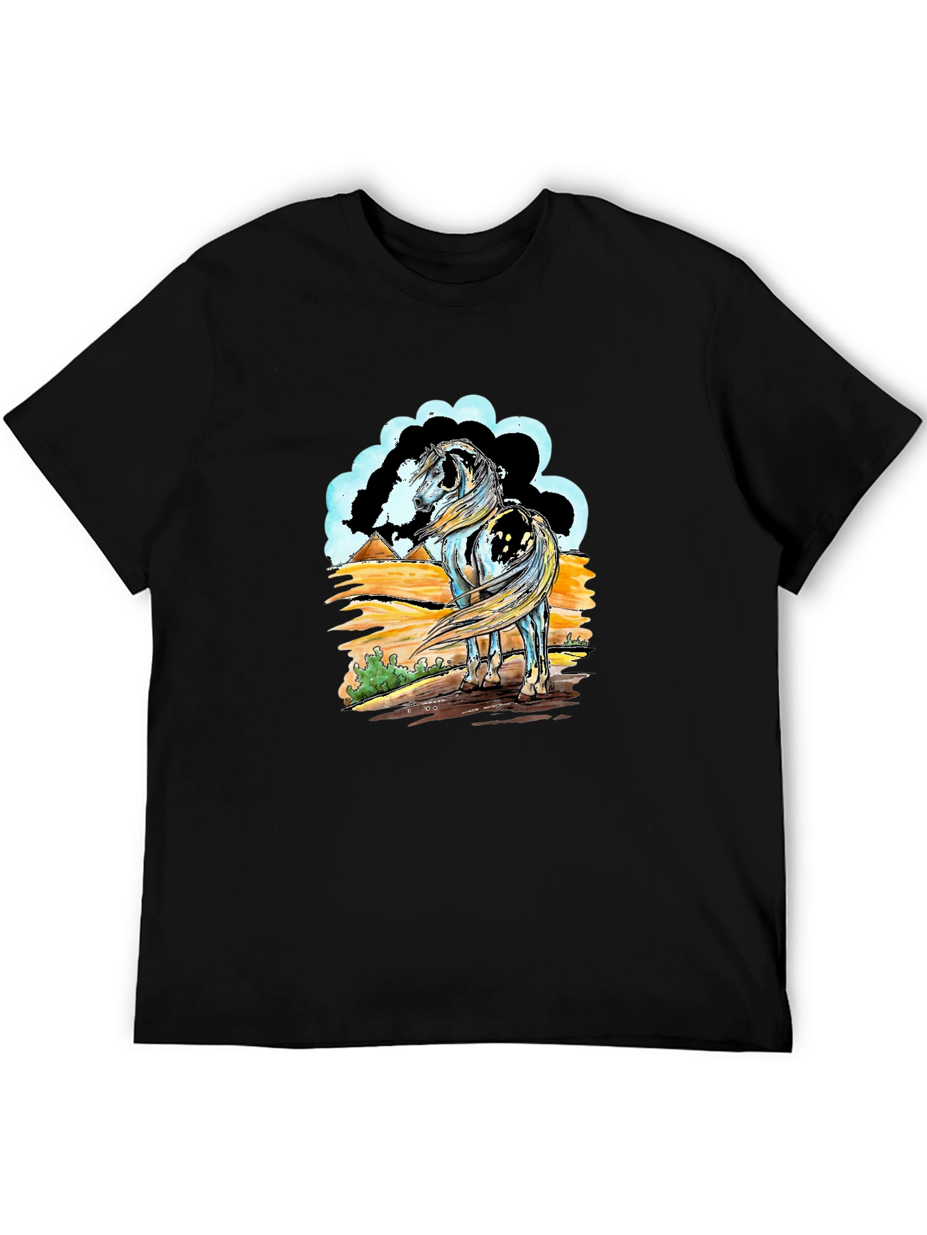 Horse Graphic Tee - Black Cotton Shirt