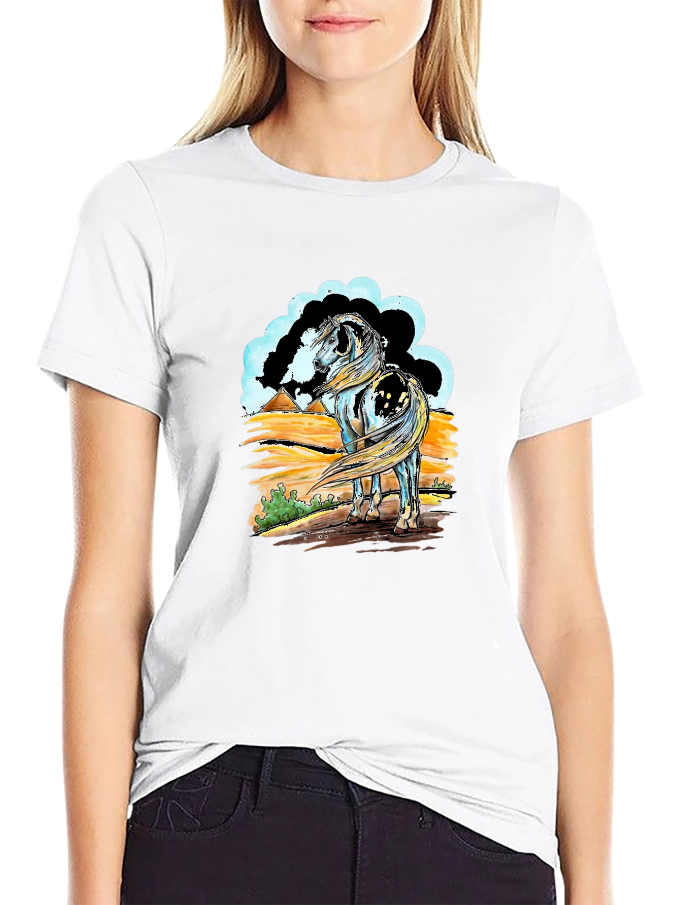 Horse Graphic Tee - Black Cotton Shirt