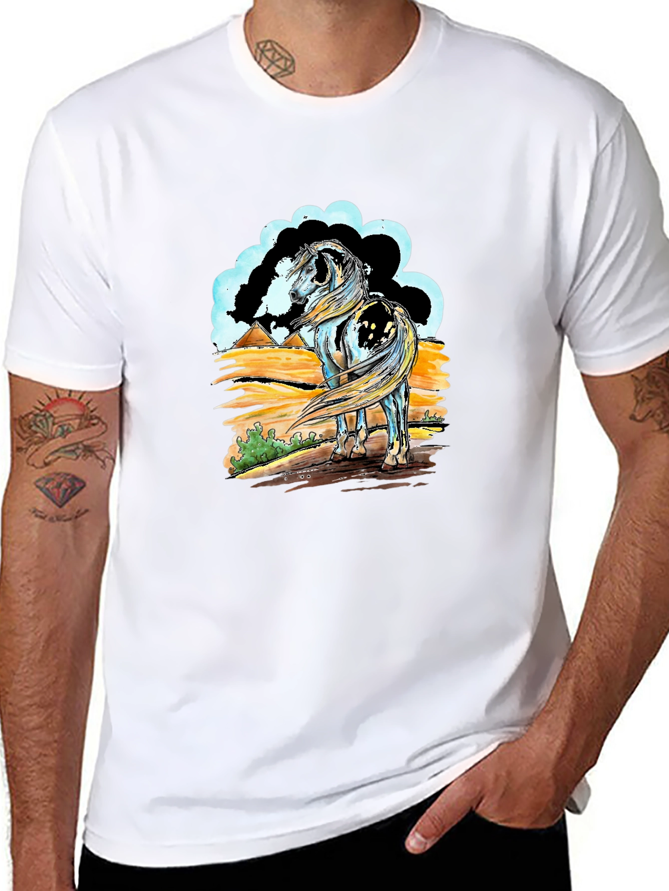 Horse Graphic Tee - Black Cotton Shirt