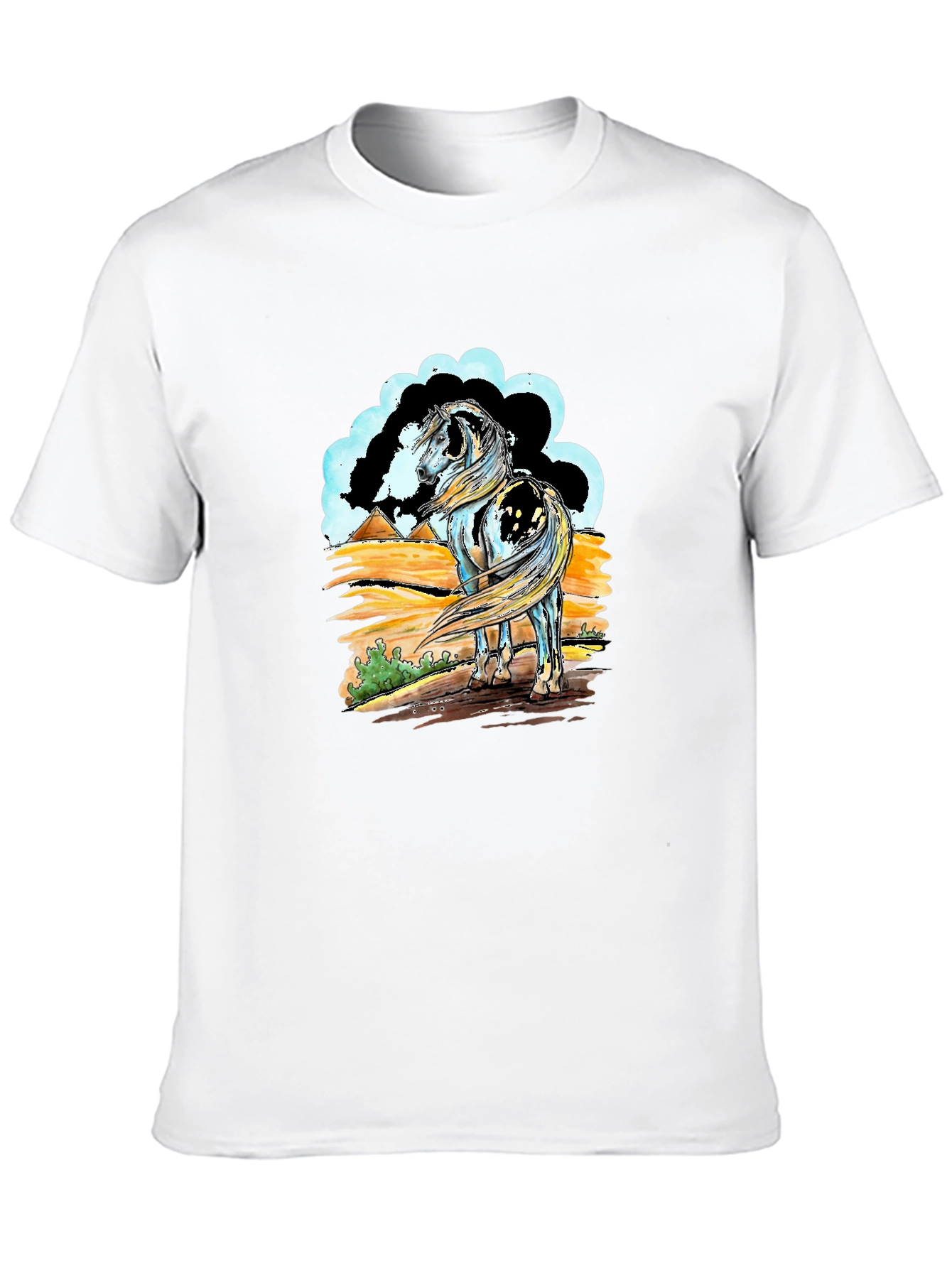 Horse Graphic Tee - Black Cotton Shirt