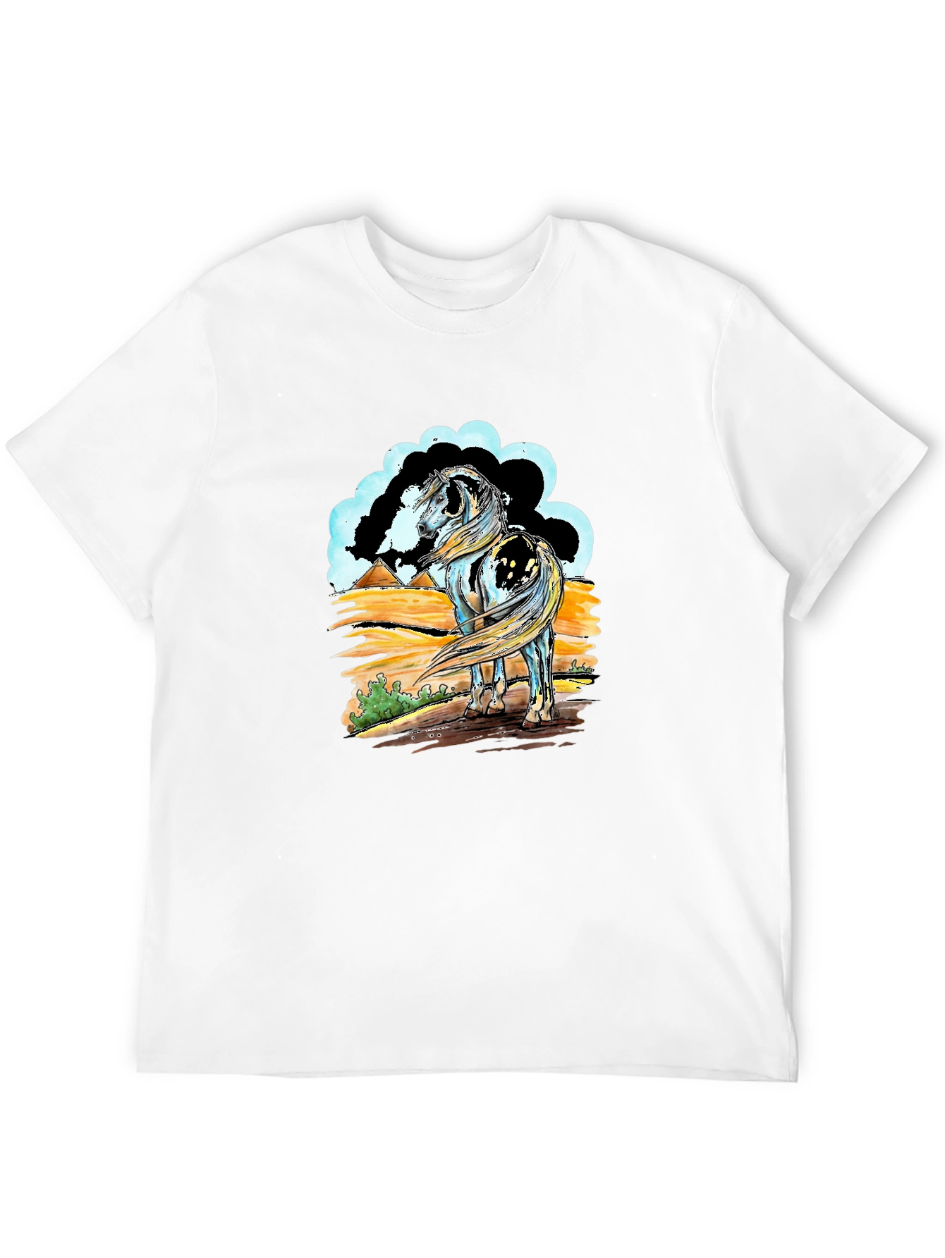 Horse Graphic Tee - Black Cotton Shirt
