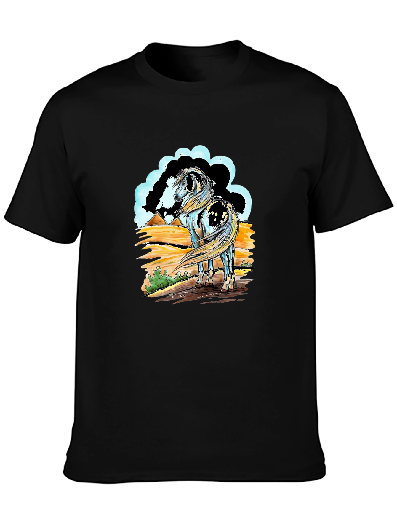 Horse Graphic Tee - Black Cotton Shirt