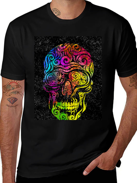 Colorful Skull Graphic Black T-Shirt