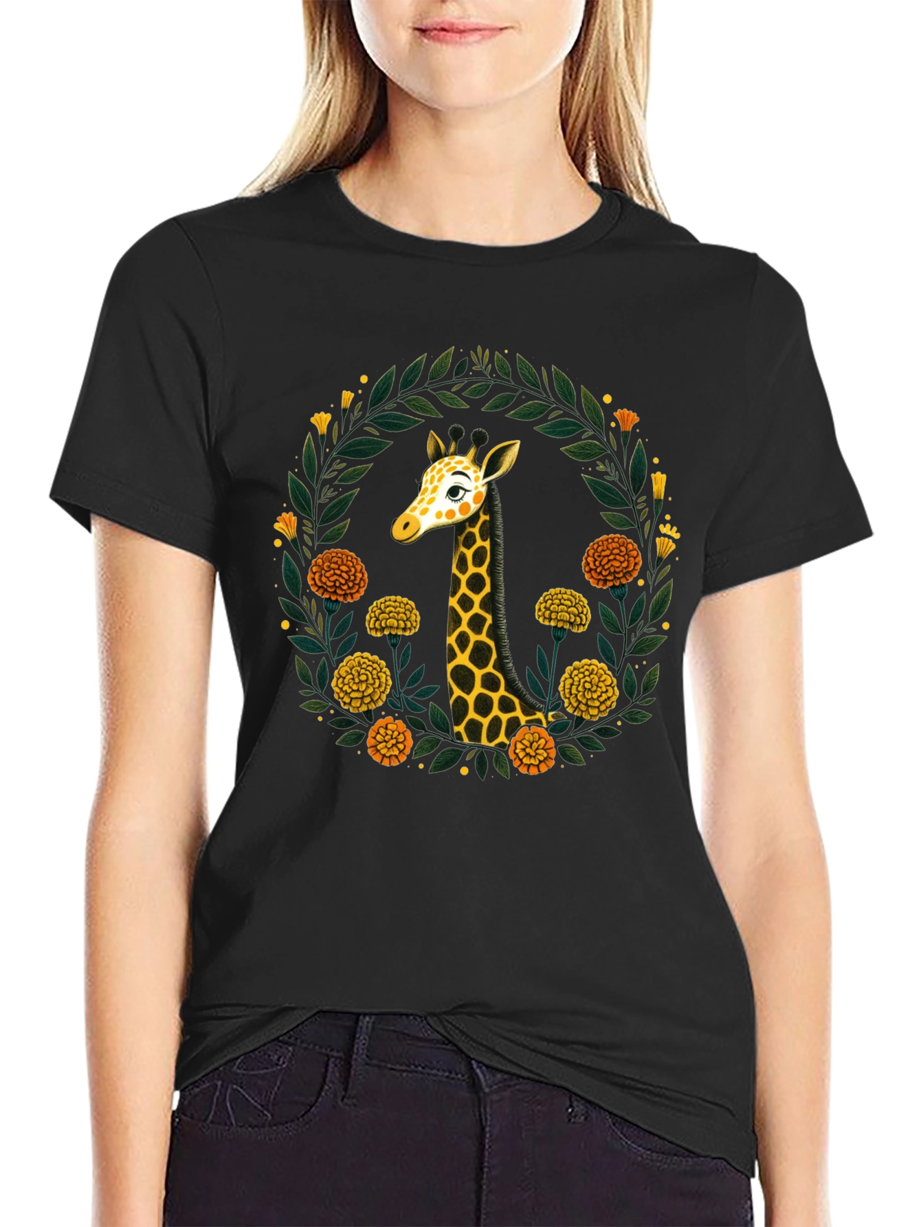Giraffe Floral Wreath Graphic Tee