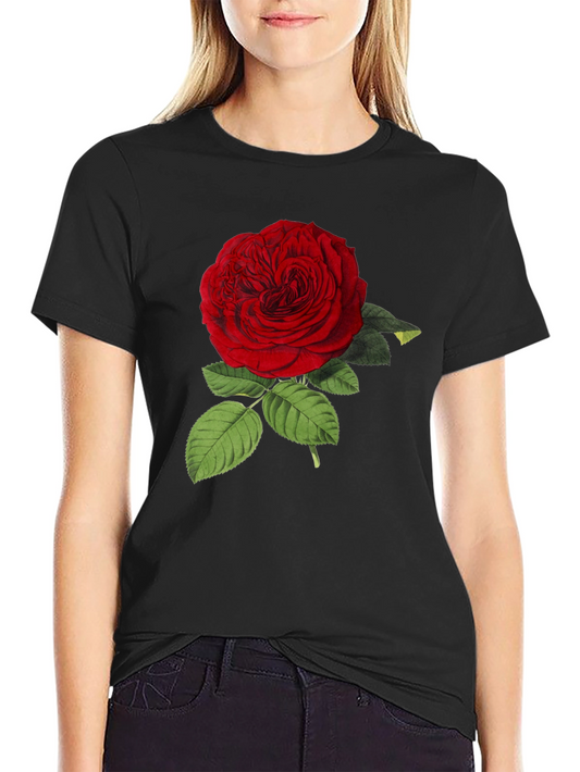 Red Rose Graphic Print Black T-Shirt