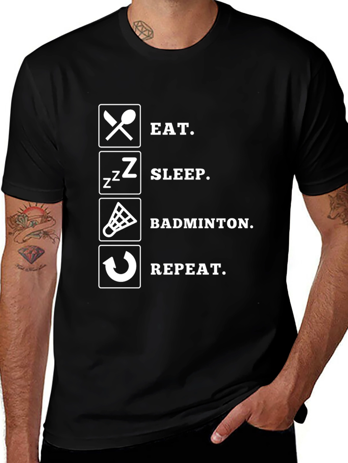 Eat Sleep Badminton Repeat Black T-Shirt