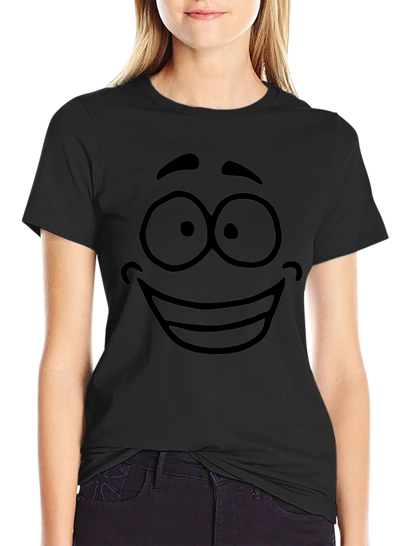 Cartoon Face Graphic Black T-Shirt