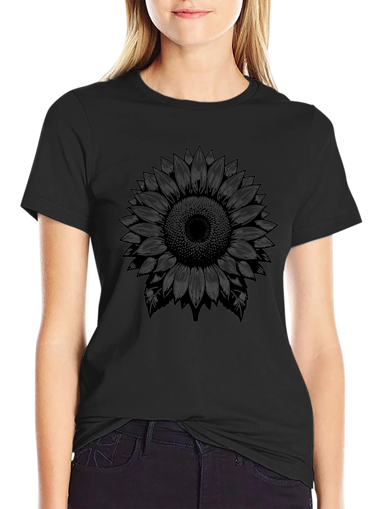Black Sunflower Graphic T-Shirt