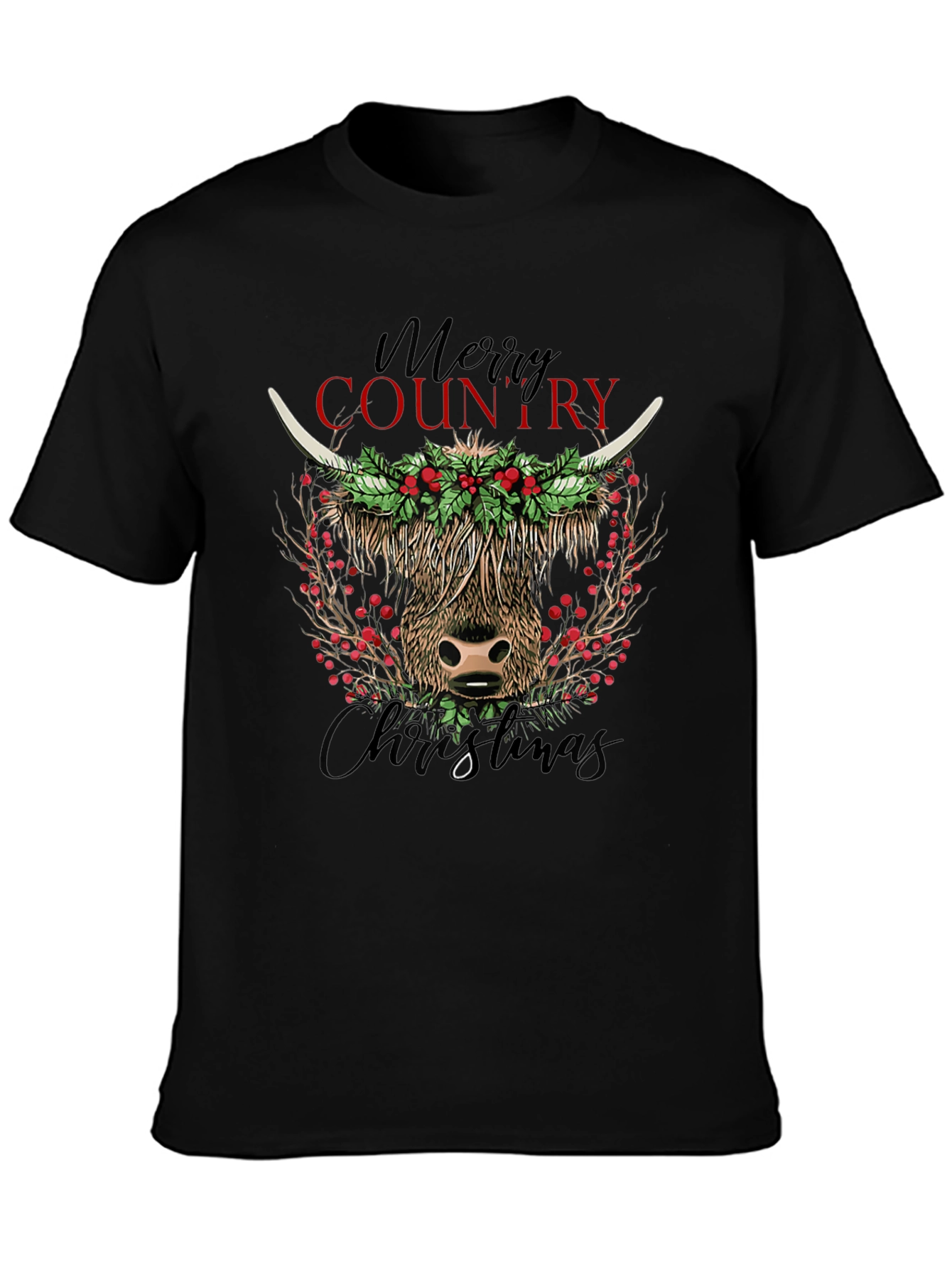 Merry Country Christmas Cow Graphic Tee